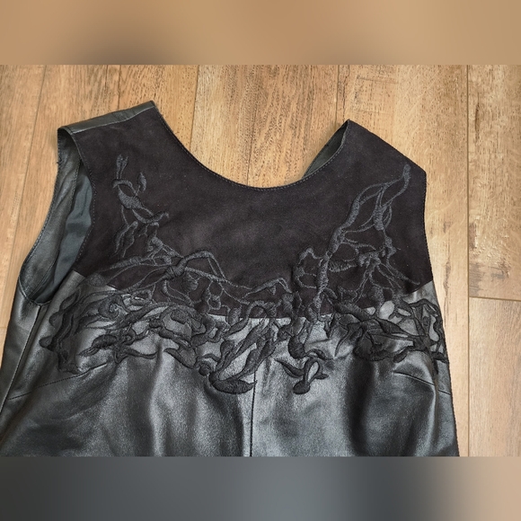 Escada Buttery Soft Leather Suede Embroidered Knee Length Dress Vest Size 44 L - Picture 4 of 12